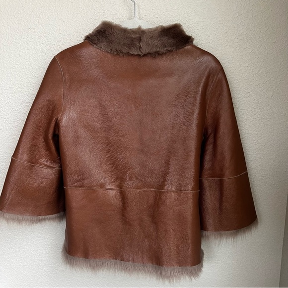 DOROTHEE SCHUMACHER Fur Leather Jacket Coat Reversible Cropped Tan Size Medium 4 - Picture 11 of 12